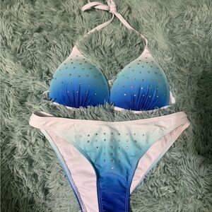 SHEIN Blue Ombre Bikini with Rhinestones